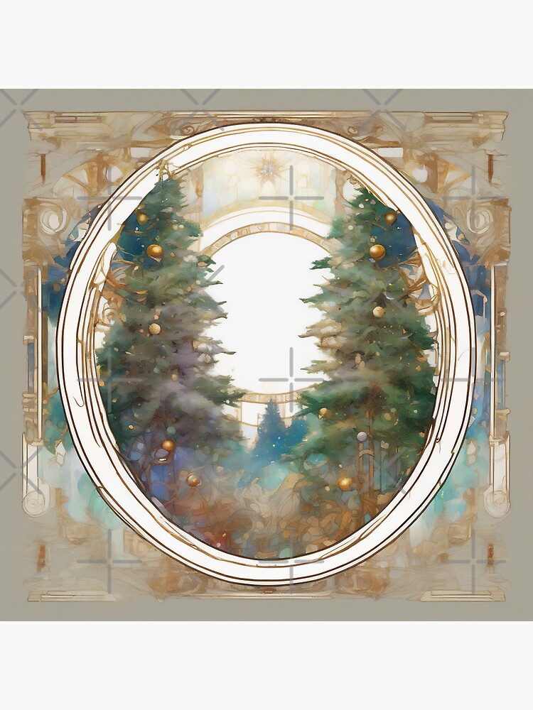 Sunlit Christmas Forest with Art Nouveau Border" Greeting Card - Image 2