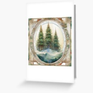 Snowy Trees with Art Nouveau Border Greeting Card
