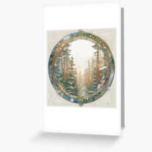 Snowy Trees with Elegant Art Nouveau Border Greeting Card