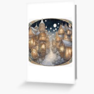 Cozy Christmas Village with Fairy Lights Greeting Card
