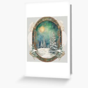 Snowy Trees at Night with Moonlit Glow Greeting Card