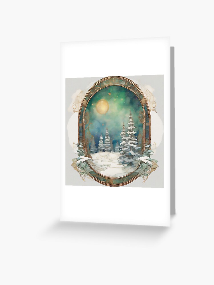 Snowy Trees at Night with Moonlit Glow Greeting Card