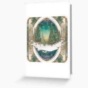 Snowy Christmas Trees with Art Nouveau Border Greeting Card
